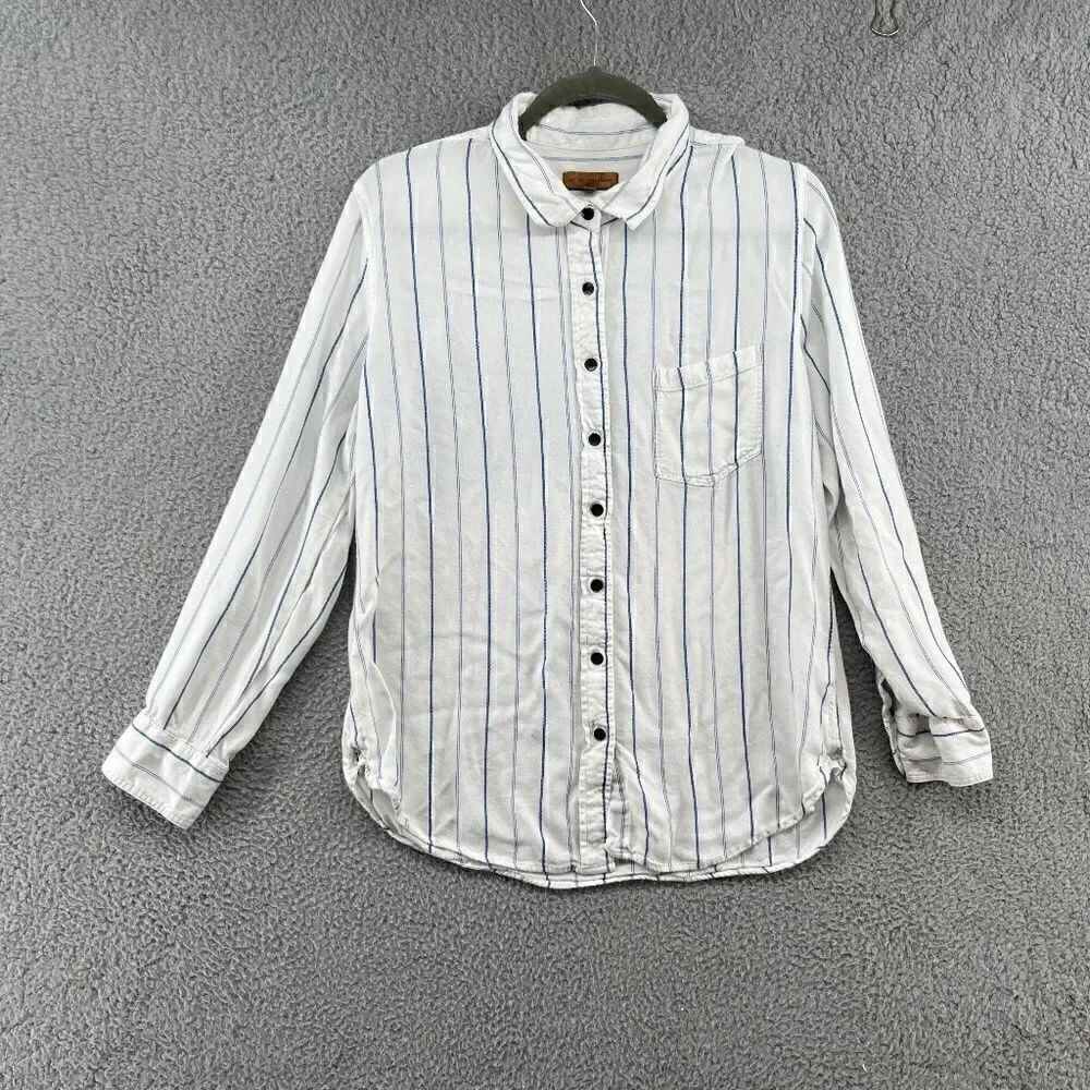 Jachs Girlfriend Flannel Button Down Long Sleeve Shirt Medium Beachy Stripes